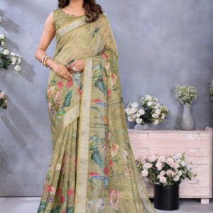 Mameraa Floral Printed Zari Saree - Image 1