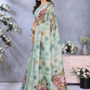 Mameraa Floral Printed Zari Saree - Image 3