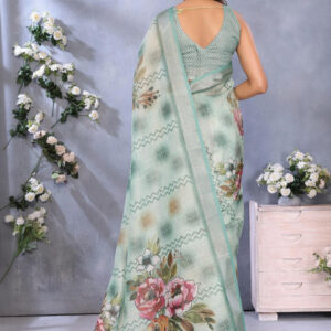 Mameraa Floral Printed Zari Saree - Image 4
