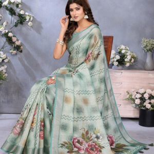 Mameraa Floral Printed Zari Saree - Image 5