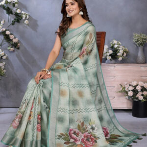 Mameraa Floral Printed Zari Saree - Image 6