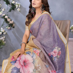 Mameraa Floral Printed Zari Saree - Image 2