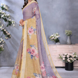 Mameraa Floral Printed Zari Saree - Image 3