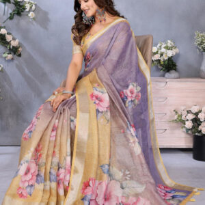 Mameraa Floral Printed Zari Saree - Image 5