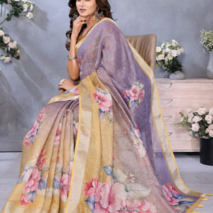 Mameraa Floral Printed Zari Saree - Image 6