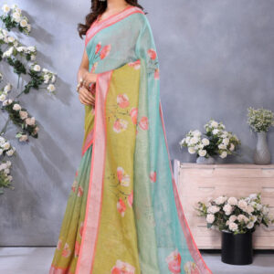 Mameraa Floral Printed Zari Saree - Image 2
