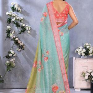 Mameraa Floral Printed Zari Saree - Image 3