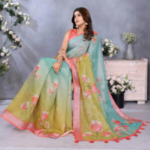 Mameraa Floral Printed Zari Saree - Image 4