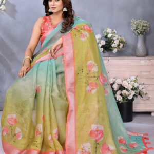Mameraa Floral Printed Zari Saree - Image 5
