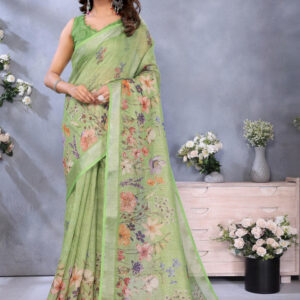 Mameraa Floral Printed Zari Saree - Image 1