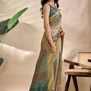 Mameraa Floral Printed Zari Saree - Image 2