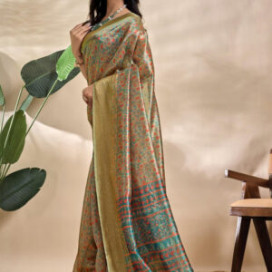 Mameraa Floral Printed Zari Saree - Image 3