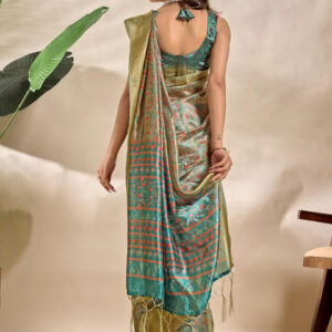 Mameraa Floral Printed Zari Saree - Image 4