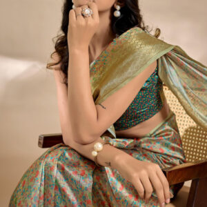 Mameraa Floral Printed Zari Saree - Image 5