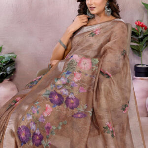 Mameraa Floral Printed Zari Saree - Image 2