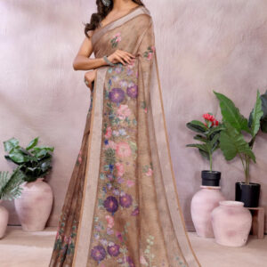 Mameraa Floral Printed Zari Saree - Image 3