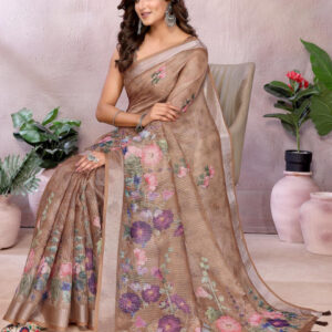 Mameraa Floral Printed Zari Saree - Image 5
