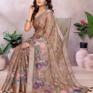 Mameraa Floral Printed Zari Saree - Image 6