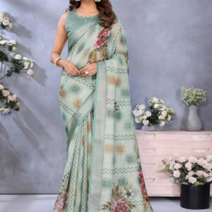 Mameraa Floral Printed Zari Saree - Image 1