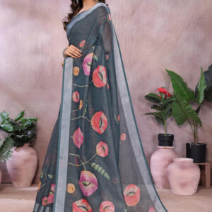 Mameraa Floral Printed Zari Saree - Image 3