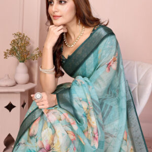 Mameraa Floral Printed Zari Saree - Image 2
