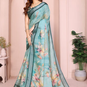 Mameraa Floral Printed Zari Saree - Image 3