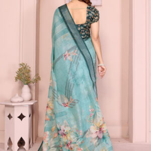 Mameraa Floral Printed Zari Saree - Image 4
