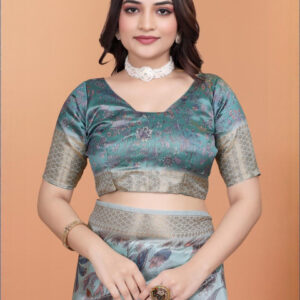 Mameraa Floral Printed Zari Saree With Blouse Piece - Image 6