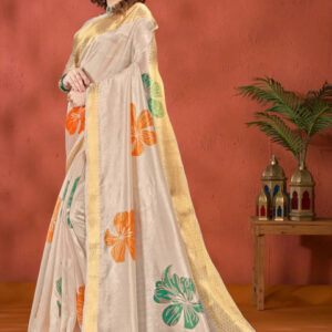 Mameraa Floral Printed Zari Saree With Blouse Piece - Image 2