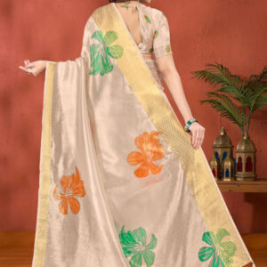 Mameraa Floral Printed Zari Saree With Blouse Piece - Image 3