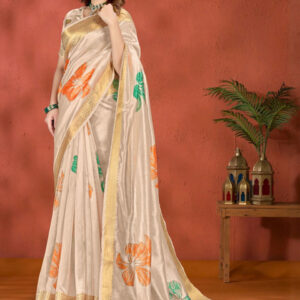 Mameraa Floral Printed Zari Saree With Blouse Piece - Image 4