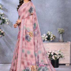 Mameraa Floral Printed Zari Saree With Unstitched Blouse - Image 2