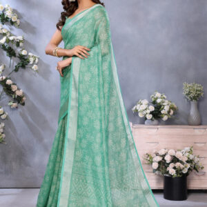 Mameraa Floral Printed Zari Saree With Unstitched Blouse - Image 2