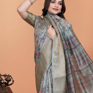 Mameraa Floral Printed Zari Saree with Woven Design Border - Image 5