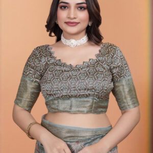 Mameraa Floral Printed Zari Saree with Woven Design Border - Image 6