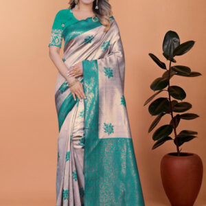 Mameraa Floral Woven Design Zari Saree - Image 1