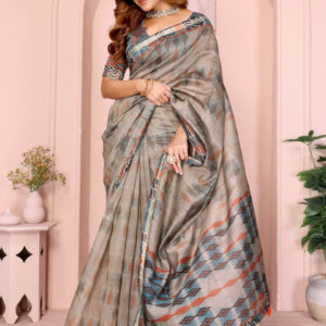 Mameraa Geometric Printed Saree With Blouse Piece - Image 1