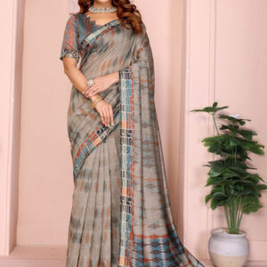 Mameraa Geometric Printed Saree With Blouse Piece - Image 4