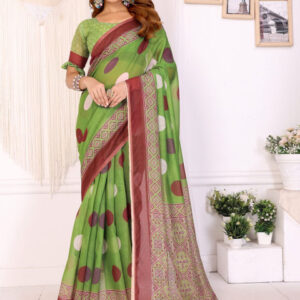 Mameraa Polka Dots Printed Woven Design Saree - Image 1