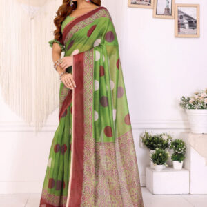Mameraa Polka Dots Printed Woven Design Saree - Image 3