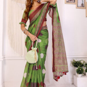 Mameraa Polka Dots Printed Woven Design Saree - Image 5
