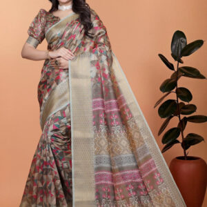 Mameraa Printed Ethnic Motifs Zari Saree - Image 1