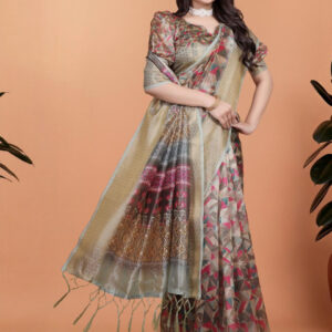 Mameraa Printed Ethnic Motifs Zari Saree - Image 3