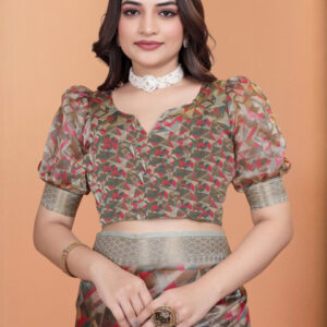Mameraa Printed Ethnic Motifs Zari Saree - Image 6