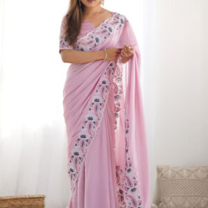 Mameraa Solid Saree with Paisley Embroidered Border - Image 1