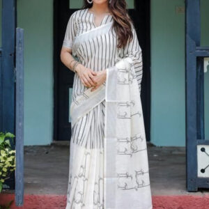 Mameraa Striped Saree With Blouse Piece - Image 1
