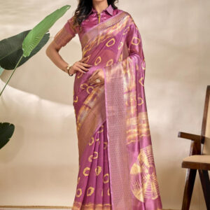 Mameraa Tie & Dye Printed Zari Saree - Image 1