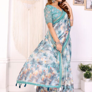 Mameraa Women Abstract Printed Saree - Image 4