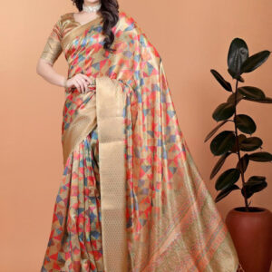 Mameraa Women Abstract Printed Woven Design Zari Saree - Image 1