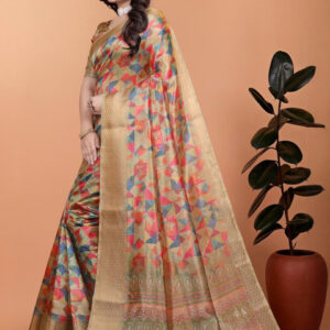 Mameraa Women Abstract Printed Woven Design Zari Saree - Image 2